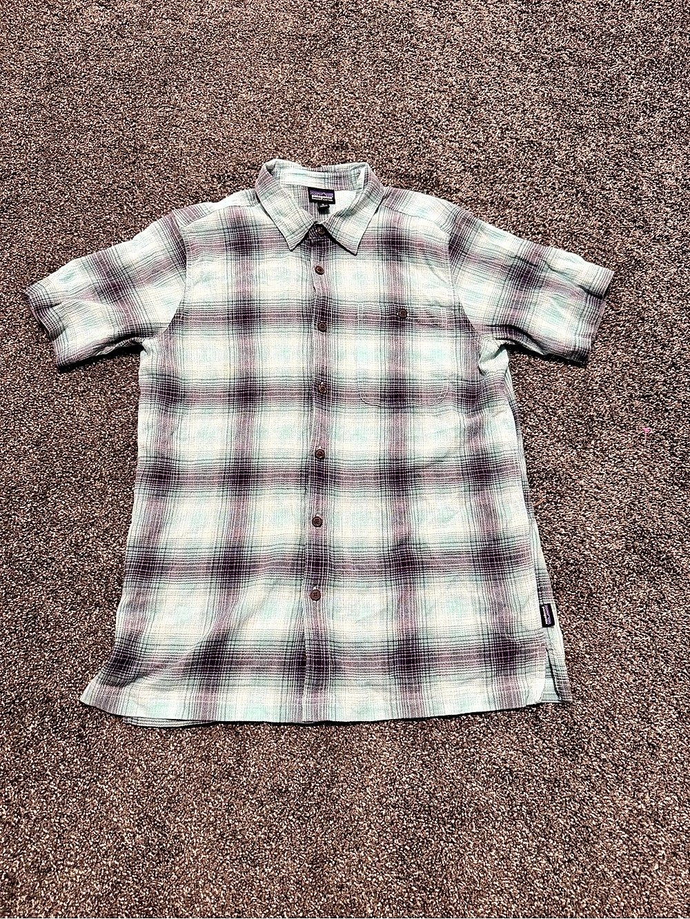 Patagonia Plaid Organic Cotton Shirt in Green & Purple Size Medium